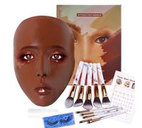 Penubuy Full Face Exercise Silicone Training Face, Silicone Makeup Practice Face, Mannequin Face for Makeup Practice with Makeup Brushes Eyelashes Rhinestones Stickers