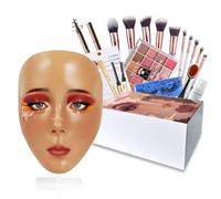 Penugo Makeup Mannequin Face Kit, Silicone Makeup Practice Full Face for Must Haves, Mannequin Face for Makeup Practice with Makeup Brushes Set & Eye Shadow & Eyebrow Pencil-Wheat