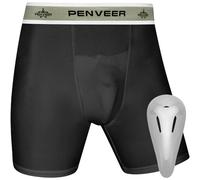 Penveer Youth Compression Shorts with Protective Cup - Youth Cup Underwear with Cup, Boys Compression Shorts, Black, M
