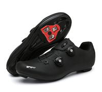 PENXZT Cycling Shoes for Mens Indoor Outdoor Road Bike Riding Shoes Compatible with Peloton SPD-SL/Look/Delta Pre-Installed Breathable Lightweight Spin Cycle Sneakers,Black,6 UK