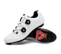 PENXZT Cycling Shoes for Mens Indoor Outdoor Road Bike Riding Shoes Compatible with Peloton SPD-SL/Look/Delta Pre-Installed Breathable Lightweight Spin Cycle Sneakers,White,8 UK