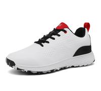 PENXZT Men Golf Shoes Spikless Golf Sport Sneakers Waterproof Lightweight No-Slip for Golf Training,White,2.5 UK