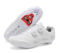 PENXZT Mens Cycling Shoes Compatible with Peloton with Look Delta Cleats Road Bike Shoes Indoor Spin Cycle Bike Shoes,White,9 UK