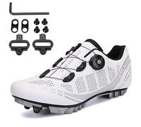 PENXZT Mens Mountain Bike Cycling Shoes Compatible with Shimano SPD 2-Bolts Pedals MTB Shoes Racing Indoor and Outdoor,White,6 UK