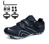 PENXZT Men's MTB Cycling Shoes Mountain Bike Shoes Compatible with 2-Bolts SPD Cleats Indoor Outdoor Riding Biking Shoes with Quick Buckle,A,9.5 UK