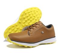 PENXZT Men's Waterproof Golf Shoes, Nailless Sole Classic Outdoor Trainers Spikeless Golf Shoes,D,13 UK