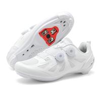 PENXZT Mens Women Cycling Shoes Road Bike Riding Shoes Compatible with Peloton SPD & Look Delta Indoor Rcing Bikes Spin Sneakers,White,9.5 UK