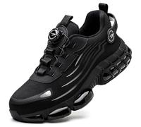 PENXZT Safety Shoes Mens Women Steel Toe Cap Trainers with Rotary Buckle Lightweight Work Shoes Comfortable Protective Industrial Sneakers,Black,6.5 UK