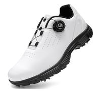 PENXZT Waterproof Golf Shoes with 7 Spikes Classic Golfing Shoes Sneakers Size 7-15,White A,10.5 UK