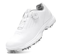 PENXZT Waterproof Golf Shoes with 7 Spikes Classic Golfing Shoes Sneakers Size 7-15,White B,8 UK