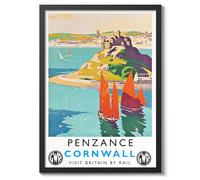 Penzance - Cornwall Print, British Railways Poster, Vintage UK Wall Art, Framed Retro Decor, Gift Idea, Archival Matte, A1 (Framed) - 84.1x59.4cm
