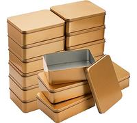 Peohud 16 Pack Rectangular Tin Boxes with Lids, Gold Empty Gift Tins Container, Metal Storage Organizer Tins for Candy, Treat, Gift, Favor, Craft, Storage Container for Small Objects, 12cm x 9cm x 4cm