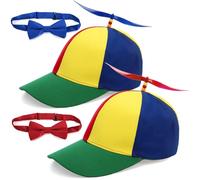 Peohud 2 Pack Adult Propeller Hat with Bow Tie, Detachable Helicopter Baseball Cap with Adjustable Bow Tie, Colorful Top Funny Baseball Caps for Costumes, Funny Helicopter Fisherman Cap