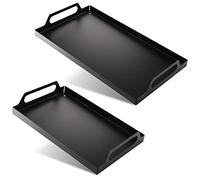 Peohud 2 Pack Metal Serving Tray, Black Decorative Coffee Table Tray with Handles, Vanity Platter Breakfast Tray for Eating, Storing, Bedroom, Kitchen, Living Room, Bathroom(40 x 23.5 x 5cm)
