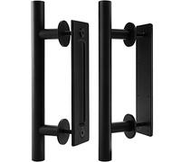 Peohud 2 Pack Sliding Barn Door Handle Blcak, 30cm Carbon Steel Pull and Flush Hardware Set, 12 Inch Heavy Duty Rustic Two-Side Design Door Hardware Set for Barn, Bedroom, Gate, Cabinet