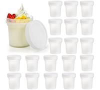 Peohud 20 Pack Ice Cream Containers, 10 Oz Small Freezer Containers with Screw Top Lids, Reusable Plastic Food Storage Jars, Leak Proof Takeout Soup Container for Jam, Reusable Pudding Cups