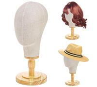 Peohud 21 Inch Mannequin Head, Canvas Wig Head Stand with Detachable Wood Stand, Linen Hat Display Model Head for Caps, Headdress, Wig Making