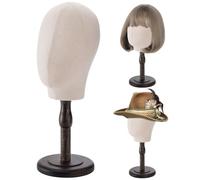 Peohud 21 Inch Mannequin Head, Canvas Wig Stand with Head, Linen Dome Model Head with Detachable Wood Stand for Hats, Caps, Headdress, Wig Making, Headband Display