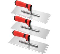 Peohud 3 Pcs Notched Tiling Trowel, Stainless Steel Square Flat Notched Finishing Concrete Trowel for Tile Cement Drywall Plastering Wall Floor Tiling Installation, Masonry Hand Tool Kit,12mm|8mm|4mm