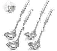 Peohud 4 Pack 304 Stainless Steel Soup Ladle and Colander, Slotted Hot Pot Ladle Strainer Scoops, Thickening Cooking Skimmer Cookware Utensil for Hotpot Scooping Sauce Serving, 12 Inch