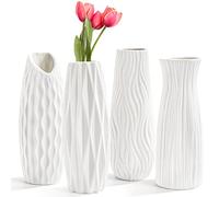 Peohud 4 Pack White Ceramic Flower Vases, 20cm / 9.5 Inch Tall Flower Vases for Home Decor, Modern Minimalist Floral Vase for Centerpieces, Table Shelf Bedroom Kitchen Living Room