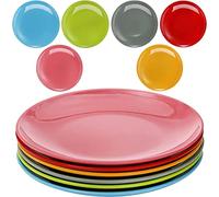 Peohud 6 Pack Melamine Plates, 28cm/11inch 100% Melamine Dinner Plates, Colorful Flat Bottom Dinnerware Dishes for Daily Indoor Outdoor Use, Dishwasher Safe, Break-Resistant, Multicolor