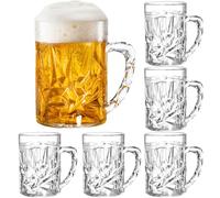 Peohud 6 Pack Plastic Beer Mugs with Handle, 20 Oz/ 600ml Beer Stein Pint Glasses, Drinking Beer Tankards, Clear Large Beer Drinking Cup for Bar, Cocktail, Alcohol, Beverages, Juice, Soda