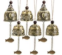 Peohud 6 Pieces Fengshui Bell, Vintage Wind Bell, Lucky Blessing Wind Chimes, Good Luck Dragon Fish Buddha Hanging Bell for Home Garden Patio Car Door Chime or Decor