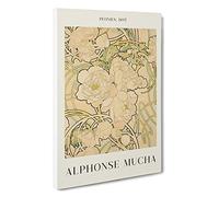 Peonies Alphonse Mucha Canvas Print | Gallery Wrapped 30mm Frame Wall Art | 30x20 inches | Ready to Hang | Contemporary Floral Picture | Living Room Bedroom Lounge Office