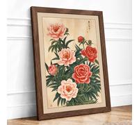 Peonies and Butterfly Botanical Framed Wall Art Print A2 Walnut | Ready to Hang, Premium Gi Paper, Fade-Resistant Inks, Securely Packaged, UK Made