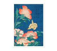 Peonies And Canary Katsushika Hokusai Poster, Japanese Woodblock Ukiyo-E Print, Vintage Art Picture Painting Wall Art Exhibition, Archival Matte, A3 (Print Only) - 42x29.7cm