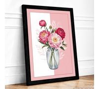 Peonies and Roses in Bloom Botanical Framed Wall Art Print A1 (84.1×59.4cm) Black, Wall Decor for Living Room, Bedroom, Office & Home, Ready to Hang, Art Gift