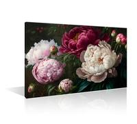 Peonies and Wild Rose Wall Art Painting on Canvas 1 Panels Vintage Flower Bedroom Wall Art Modern Home Decor Plants House Decorations for Living Room Pictures Stretched on Wooden Frame, 24"Wx36"H