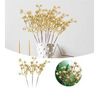 Peonies Artificial Flowers Gold Glitter Foam Christmas Fruit Berries Festive Decoration Cuttings Flowers Hanging Basket (Gold, One Size)