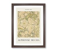 Peonies By Alphonse Mucha Classic Painting Framed Print | A2 Walnut Framed Wall Art | Ready to Hang | Classic Historical Picture | Living Room Bedroom Lounge Office