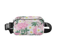 Peonies Daisies Flower Pink Fanny Pack for Women Men Crossbody Belt Bag Fashion Waist Packs Purse with Adjustable Strap Travel Chest Bag for Running Hiking Cycling