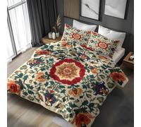 Peonies Duvet Cover Sets Chinese Style Super King Bedding Set with Zipper Closure, Soft Microfiber Quilt Cover with 2 Pillowcases 50x75cm QF966