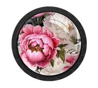 Peonies Pretty Drawer Pulls Handle Vintage Pattern Decorative Cabinet Knobs ABS Glass Drawer Pulls for Home Furniture