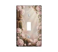 Peonies Single Light Switch Cover Plate, Romantic Vintage Books Lace Spring Peach Plastic Standard Size Toggle Light Switch Cover for Home Living Room Bedroom Bathroom Decor (Single)