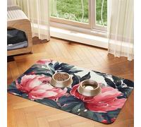 Peonies Spring Dog Food Mat, Absorbent Pet Feeding Mat for Food and Water Bowls Non-Slip Placement Pad for Floors Waterproof Quick Dry Water Dispenser Mat for Dogs Puppy Cats 16x24 Inch