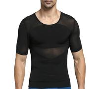 PEONNYT Men Firm Control Body Shaping T-Shirt Slimming Shirt Body Shaper Gynecomastia Compression Shirts Base Layer Undershirts(Black L)
