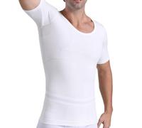 PEONNYT Men's Slimming Compression Undershirt Bamboo Breathable & Stretchable Shapewear T-Shirt Slim Fit Body Shaper for Office Wedding Daily Wear W-M White