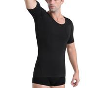 PEONNYT Men's Slimming Compression Undershirt Bamboo Breathable & Stretchable Shapewear T-Shirt Slim Fit Body Shaper for Office Wedding Daily Wear B-3XL Black