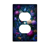 Peony Bathroom Duplex Outlet Covers Wall Plate, Vintage Floral Bottle Flower Spring Blue Plastic Standard Size Double Power Outlet Cover Plate for Living Room Bedroom Home Office Decor