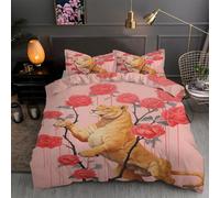 Peony Bedding Single Duvet Cover Set - Cartoon Lion Reversible Print Quilt Cover Set with Zipper Closure and 2 Pillowcases 50x75, Easy Care Microfiber Bedding