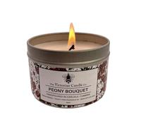 Peony Bouquet Scented Candle Tin Handmade with Soy Wax Highly Scented Vegan & Cruelty Free Burn Time 20 Hours
