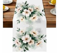 Peony Bouquet Table Runner, Rustic Boho Watercolor Pink Flowers Green Leaves Botanical Cotton and Table Linen Runner for Kitchen Dining Home Decor for Party Festival Holiday Decoration Gift 13x120in
