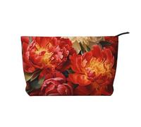 Peony Bush Printed Corduroy Cosmetic Bag, Large Capacity Waterproof Travel toiletries Storage Bag