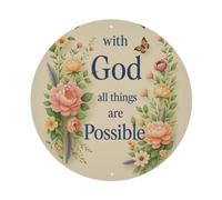 Peony Butterfly Christian with God All Things Are Possible Metal Tin Sign