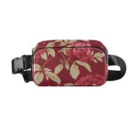 Peony Cherry Red Stylish Waist Pack Crossbody Bag for Women Men Teenagers Small Crossbody Sling Bag with Adjustable Strap for Travel Vacation Running